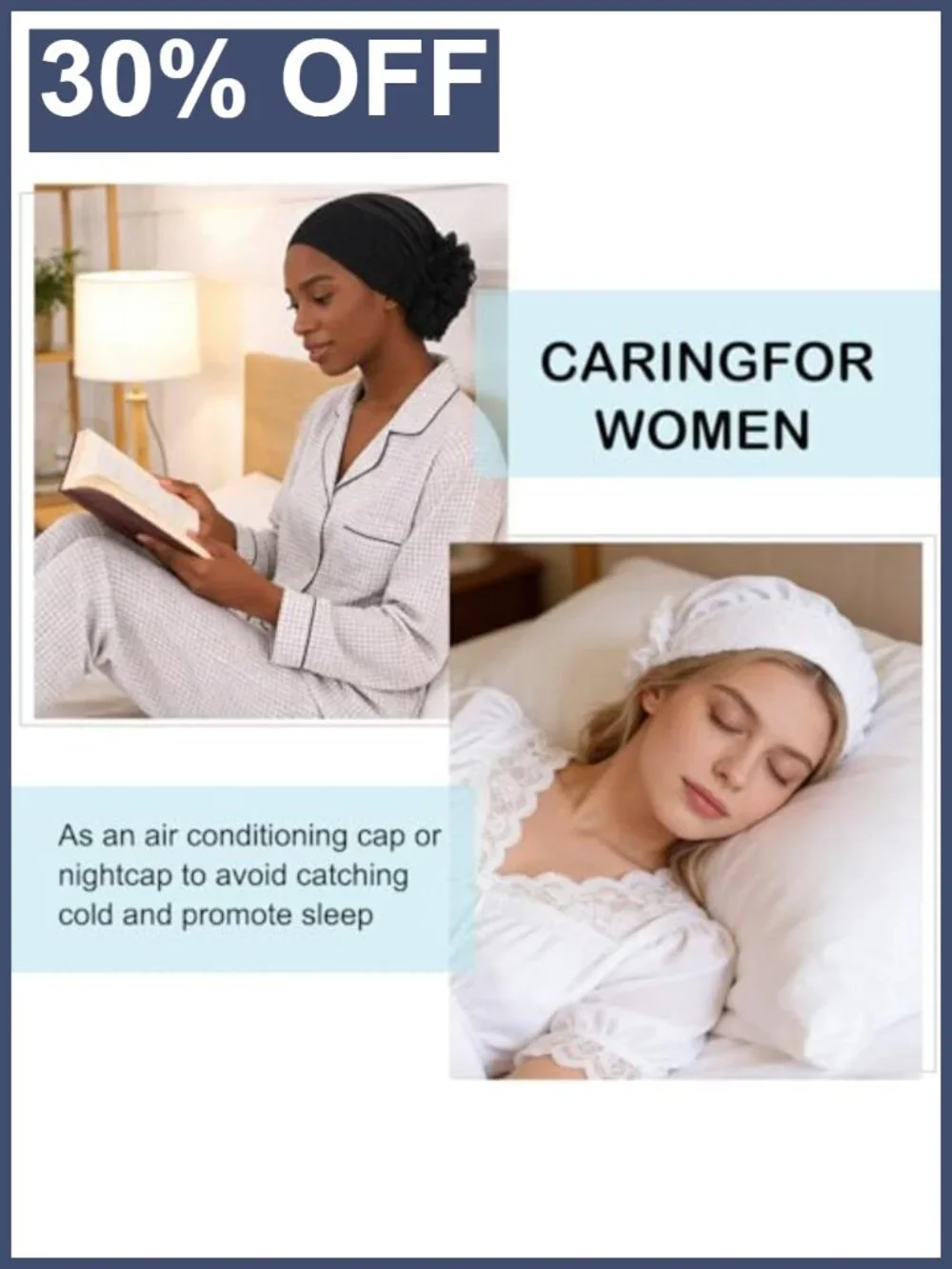 2 Pack Satin Bonnet Beanie Lace Trim Headscarf Adjustable Sleep Cap Hair Wrap